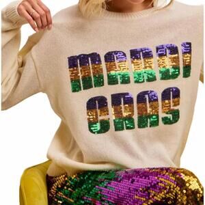 NEW BIBI retro mardi gras sweater in cream
